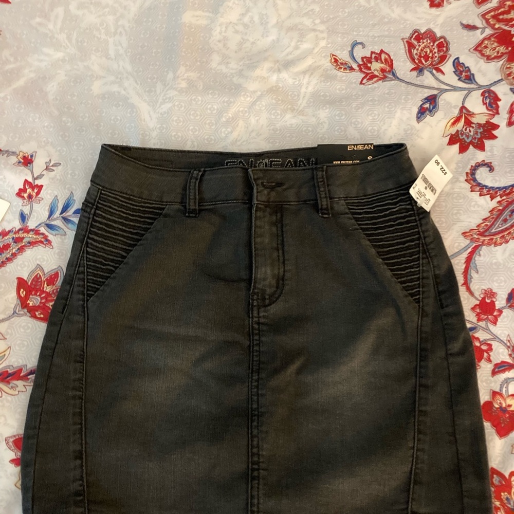 New Black  Denim Washed Mini Skirt